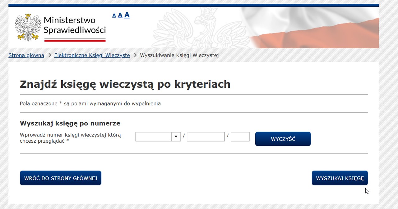 Księgi wieczyste dostępne są online w serwisie administrowanym przez Ministerstwo Sprawiedliwości. /