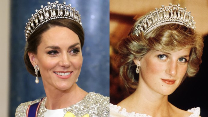 Księżna Kate na bankiet założyła diamentową tiarę, którą niegdyś nosiła Diana /Getty Images