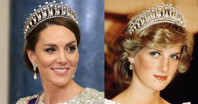 Księżna Kate na bankiet założyła diamentową tiarę, którą niegdyś nosiła Diana /Getty Images