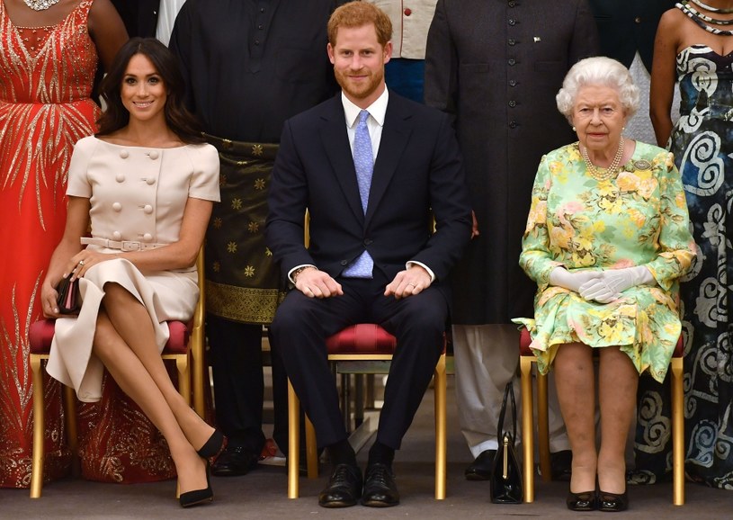 księżna Meghan, książę Harry i królowa Elżbieta II /WPA Pool /Getty Images