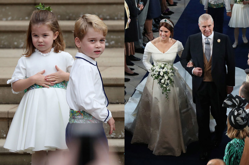 Księżniczka Charlott i książę George oraz księżniczka Eugenia prowadzona przez ojca /AFP