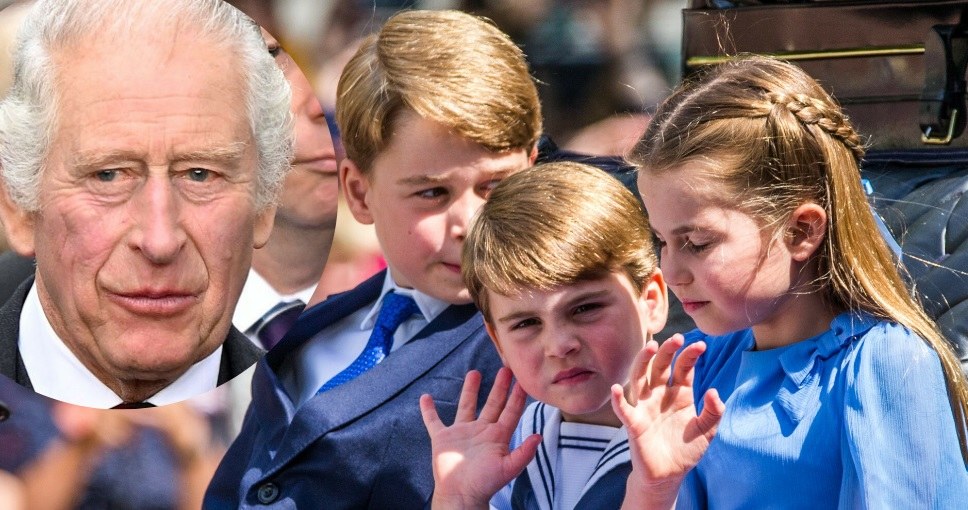 Księżniczka Charlotte, książęta Louis i George oraz ich dziadek król Karol III. /Marcin Nowak/REPORTER; NEIL HANNA/AFP/East News /East News