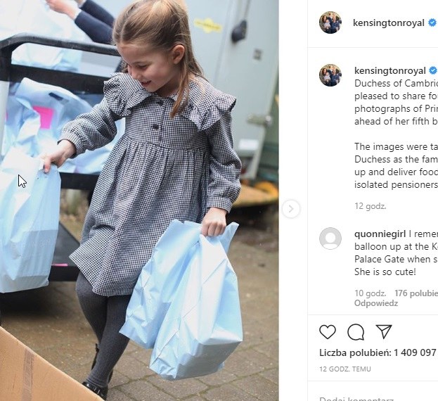 Księżniczka Charlotte podczas przygotowywania paczek dla osób w kwarantannie /Instagram