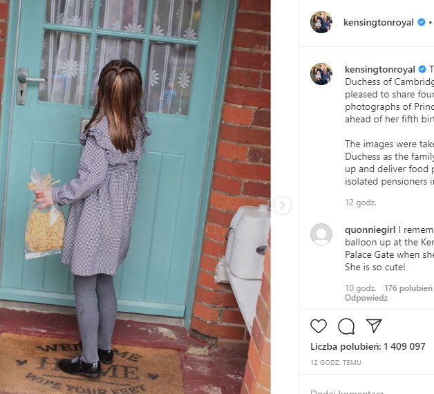 Księżniczka Charlotte podczas wręczania paczek /Instagram