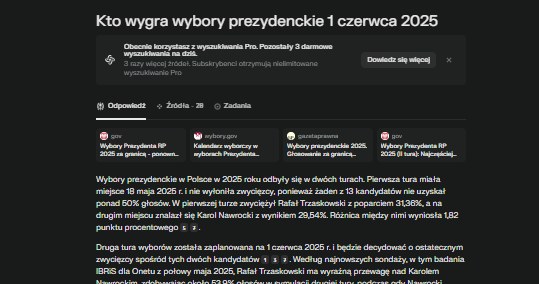 Kto wygra wybory prezydenckie? Prognoza Perplexity. /INTERIA.PL