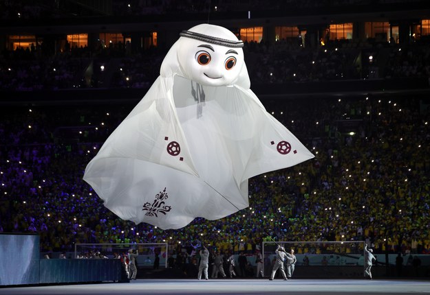 La'eeb - oficjalna maskotka mundialu w Katarze /Friedemann Vogel /PAP/EPA