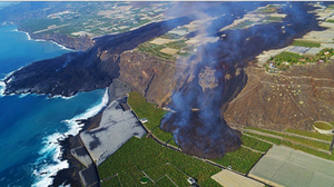 La Palma.  This photo is impressive.  A volcanic eruption changes the island