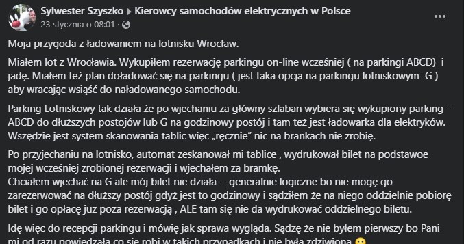 Ładowanie auta elektrycznego na lotnisku we Wrocławiu wymaga sprytu/Facebok Kierowcy samochodów elektrycznych w Polsce /