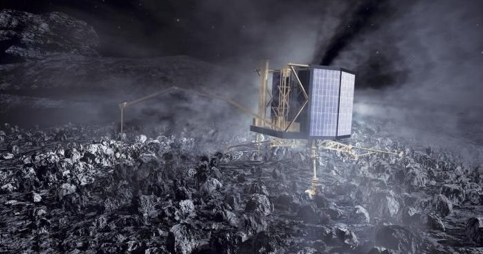Lądownik Philae na komecie - wizualizacja graficzna przygotowana przez ESA /materiały prasowe
