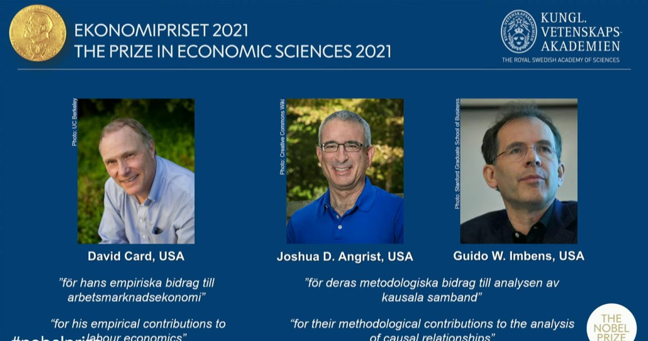 Laureatami Nagrody Nobla z ekonomii 2021 zostali David Card, oraz wspólnie Joshua D. Angrist i Guido W. Imbens
