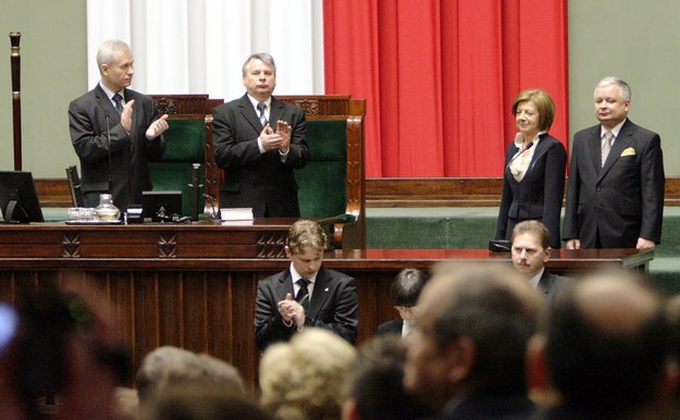 Lech Kaczyński z małżonką Marią Kaczyńską oraz marszałkowie Sejmu i Senatu /Bartłomiej Zborowski  (PAP) /PAP