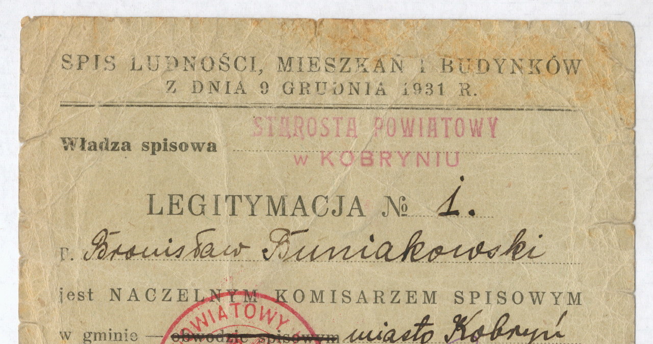 Legitymacja Naczelnego Komisarza Spisowego w Kobryniu, 9 grudnia 1931 /Leszek Kasprzak /Agencja FORUM