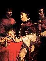 Leon X z kardynałami Luigi de Rossi i Giulio de Medici, 1517-18 /Encyklopedia Internautica