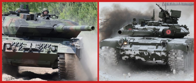 Leopard 2 to konstrukcja opracowywana przez Niemców od 1979 roku. Stworzona została specjalnie jako broń do walki z rosyjskimi czołgami Układu Warszawskiego, mając zastąpić starszego Leoparda 1. T-90 który wszedł do służby w 1992 to mocne rozwinięcie T-72, które wzięło od niego prostotę konstrukcji i połączyło ją z pancerzem oraz siłą ognia T-80. Zdjęcie - Gdy więc Leopard 2 to nowa maszyna opracowana specjalnie w miejsce starej, tak T-90 to modyfikacja na sterydach i wyciśnięcie ile się da z dobrej konstrukcji. Który z czołgów okaże się lepszy w Ukrainie?
