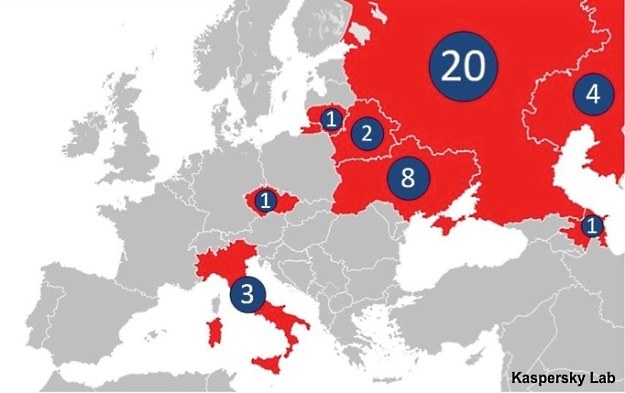 Liczba infekcji zanotowanych w poszczególnych krajach przez technologię Kaspersky Security Network, marzec 2013 r. /materiały prasowe