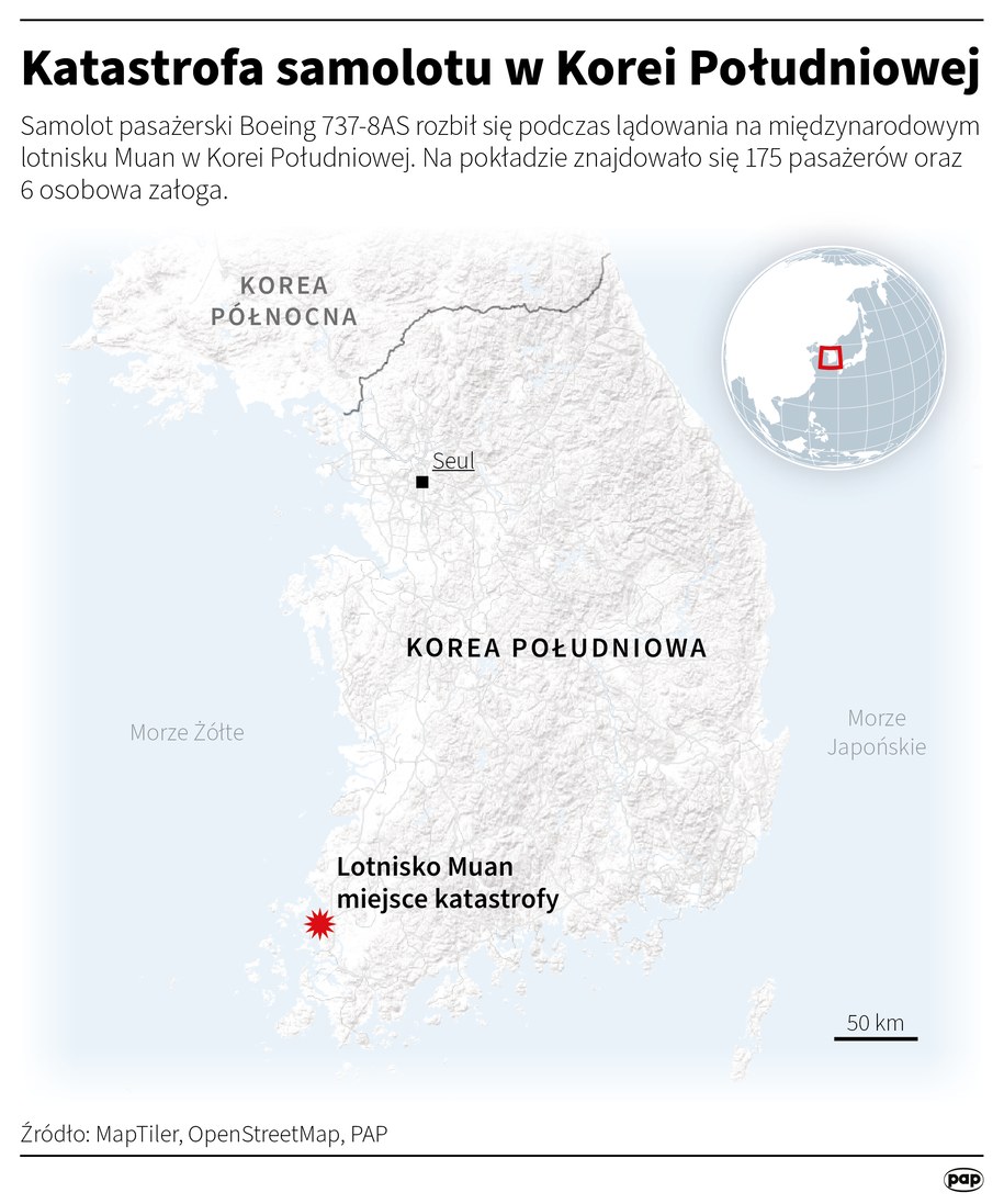 Liczba ofiar śmiertelnych katastrofy samolotu Jeju Air na lotnisku Muan w południowo-zachodniej Korei Południowej wzrosła do 177 /	Maciej Zieliński /PAP