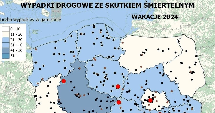 Liczba wypadków drogowych w wakacje 2024 /Policja