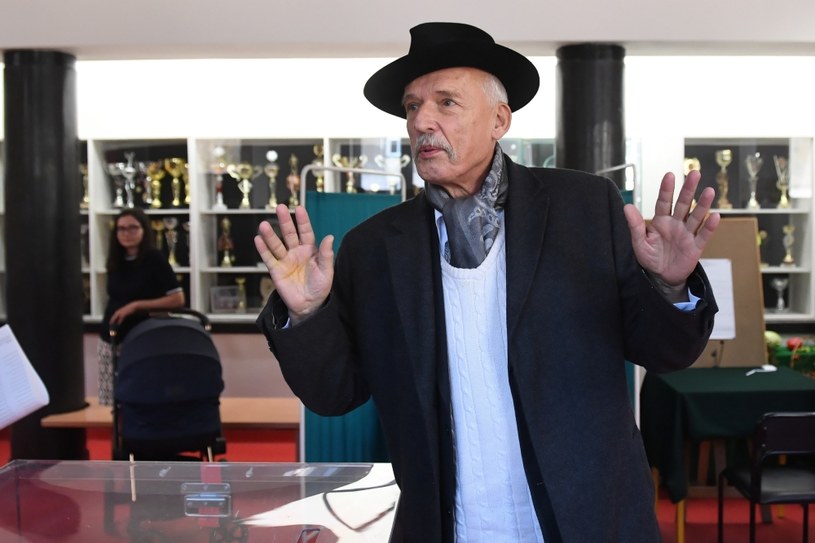 Lider partii Konfederacja Wolność i Niepodległość Janusz Korwin-Mikke podczas głosowania w Warszawie /PAP