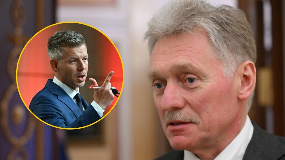 Lider partii TISZA Peter Magyar (L; fot. ATTILA KISBENEDEK/AFP/East News); rzecznik Kremla Dmitrij Pieskow (P; fot. IMAGO/Grigory Sysoev/Imago Stock and People/East News) /