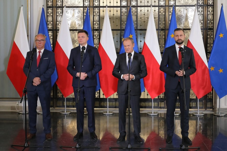 Liderzy KO, Trzeciej Drogi i Lewicy na konferencji prasowej /Paweł Supernak /PAP