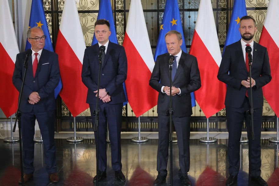Liderzy koalicji rządzącej w październiku 2023 roku /Paweł Supernak /PAP