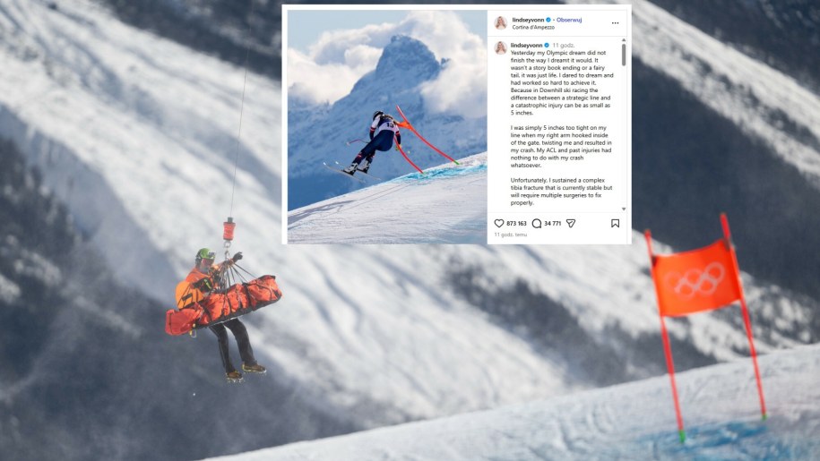 Lidnsey Vonn została zabrana do szpitala śmigłowcem. Narciarka zabrała głos po wypadku w emocjonalnym wpisie na Instagramie/Instagram - print screen /JOEL MARKLUND/BILDBYRÅN/Shutterstock/Rex Features /East News