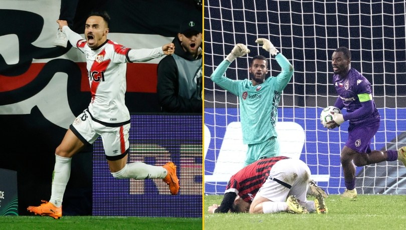 Liga Konferencji: Lech Poznań przegrał na wyjeździe z Rayo Vallecano, a Jagiellonia Białystok zremisowała ze Shkendiją Tetowo /EPA/GEORGI LICOVSKI/Juanjo Martin /PAP