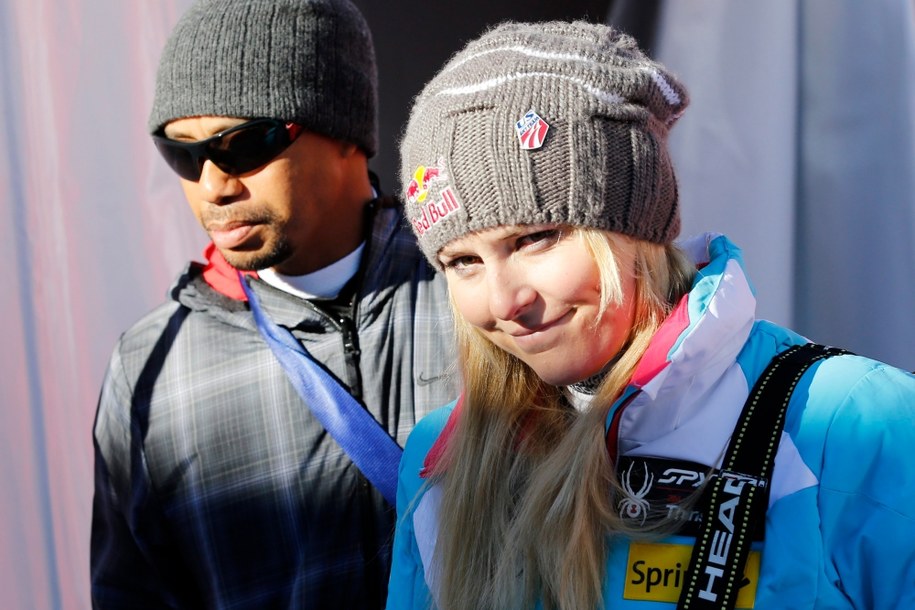 Lindsey Vonn razem z Tigerem Woodsem /YOAN VALAT  /PAP/EPA