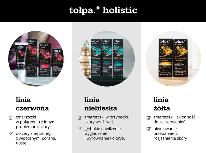 Linie kosmetyków tołpa. holistic - infografika /materiały promocyjne