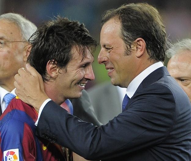 Lionel Messi i prezydent Barcelony Sandro Rosell /AFP