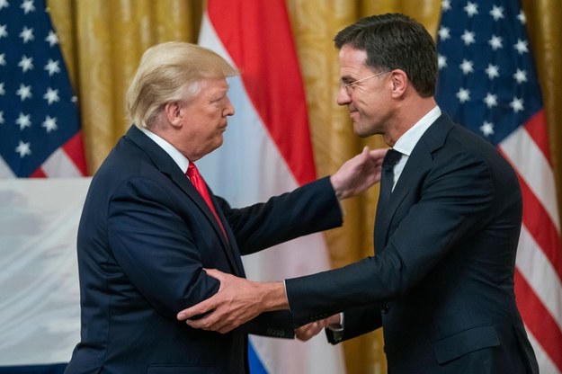 Lipiec 2019 r., spotkanie Donalda Trumpa, wówczas prezydenta USA z Markiem Rutte, ówczesnym premierem Holandii. /JIM LO SCALZO /PAP/EPA