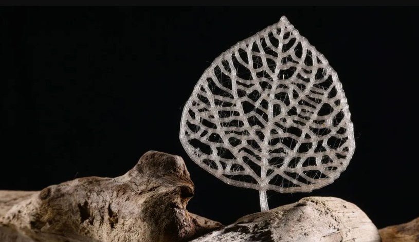 Liść w technologii 3D wykonany z bioplastiku /zdjęcie: EPFL /domena publiczna