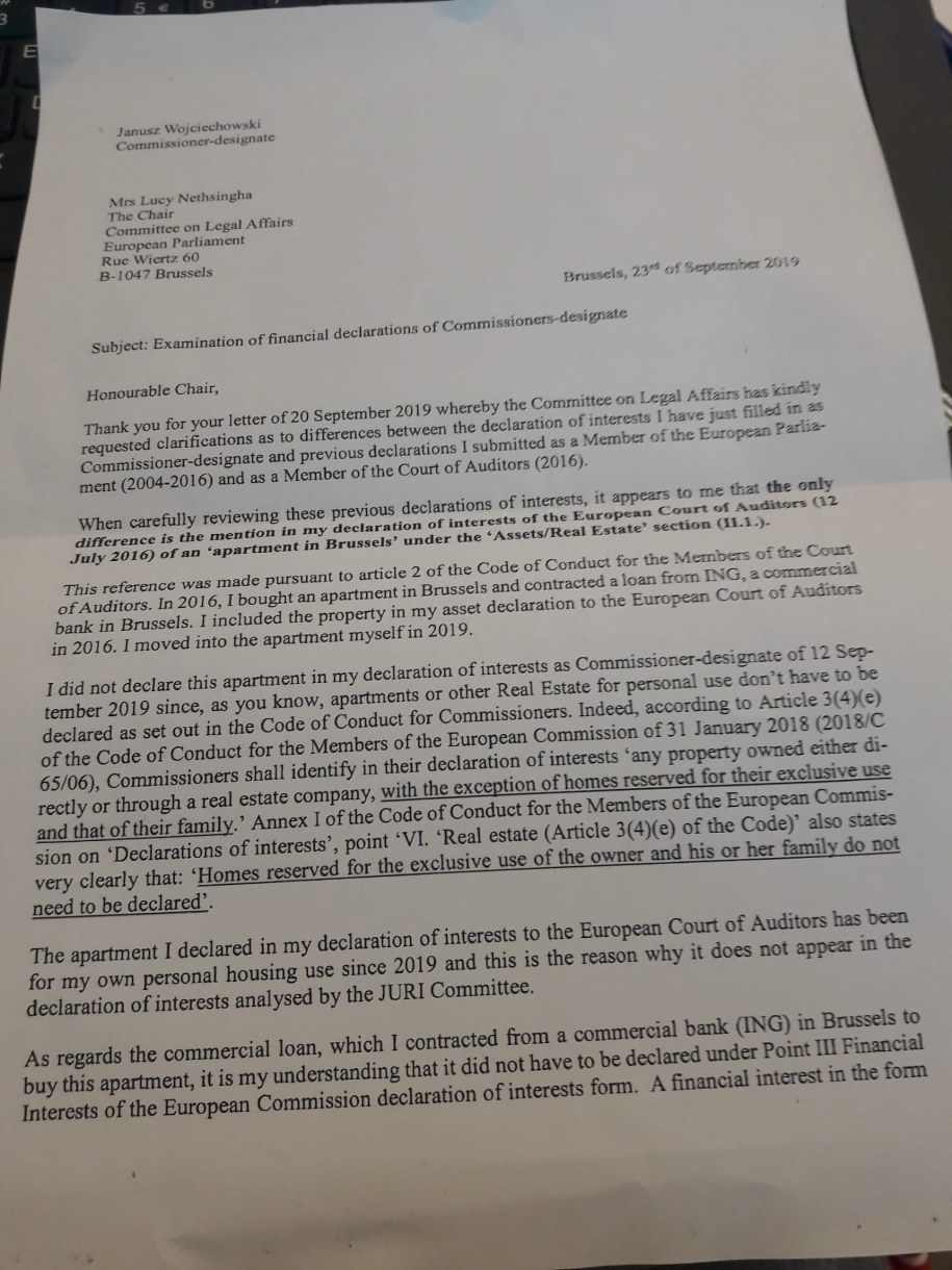 List Janusza Wojciechowskiego do Lucy Nethsingha szefowej komisji prawnej /