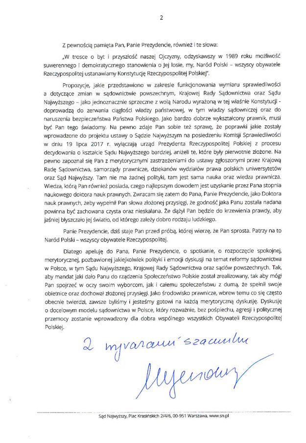 List Małgorzaty Gersdorf do prezydenta Andrzeja Dudy /Zrzut ekranu