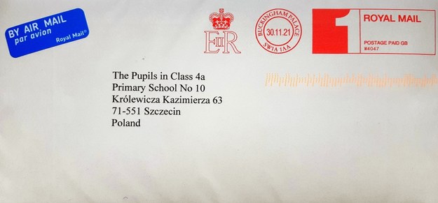 List z Pałacu Buckingham /Szkoła Podstawowa nr 10 w Szczecinie /Materiały prasowe