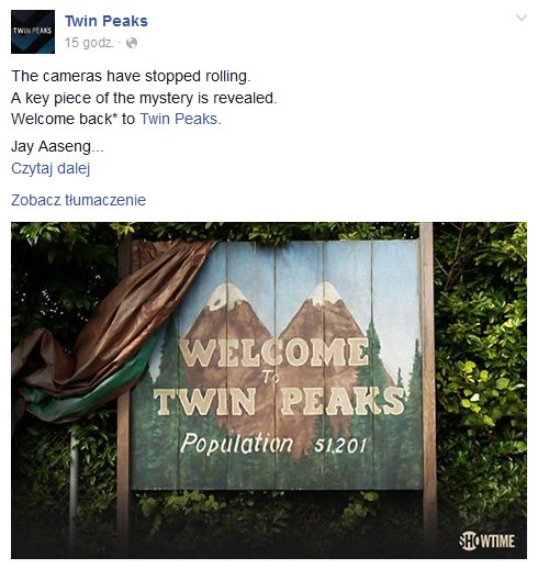 Lista nazwiska pojawiła się na oficjalnym profilu "Miasteczka Twin Peaks" na Facebooku /Facebook