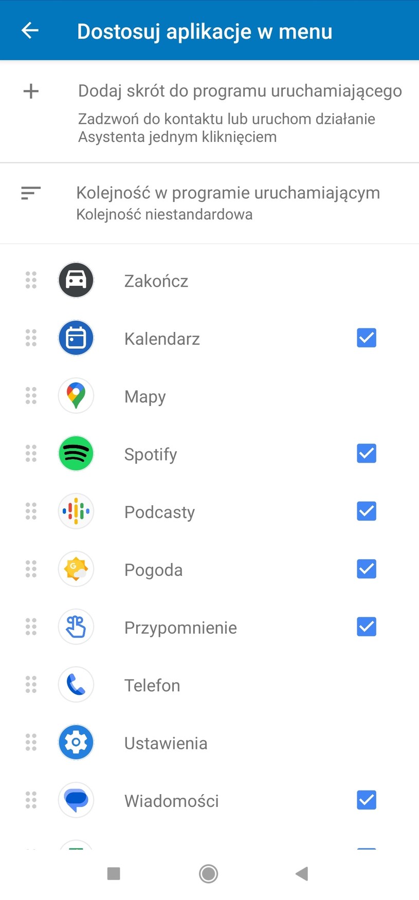 Listę i kolejność wyświetlania aplikacji na Android Auto można dowolnie konfigurować z poziomu tego ekranu. /materiały własne /INTERIA.PL