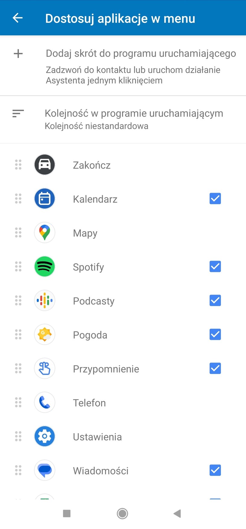 Listę i kolejność wyświetlania aplikacji na Android Auto można dowolnie konfigurować z poziomu tego ekranu. /materiały własne /INTERIA.PL