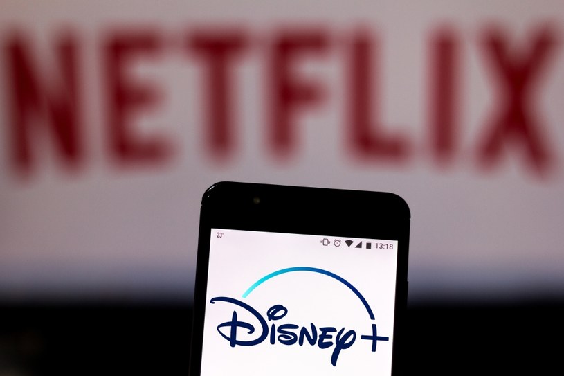 Logo serwisu Disney+, w tle logo serwisu Netflix /SOPA Images /Getty Images