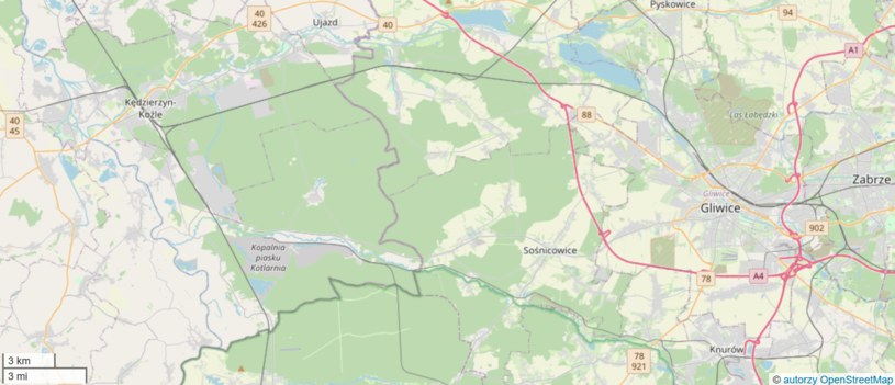 Lokalizacja kopalni piasku Kotlarnia /autorzy OpenStreetMap /materiał zewnętrzny