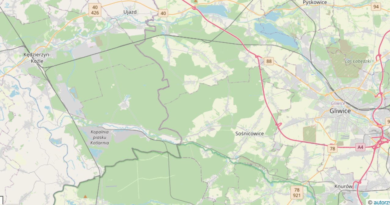 Lokalizacja kopalni piasku Kotlarnia /autorzy OpenStreetMap /materiał zewnętrzny