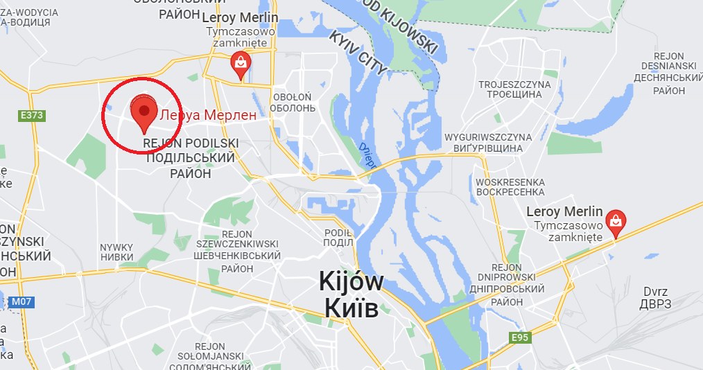 Lokalizacja zbombardowanego sklepy Leroy Merlin /Google Maps /Zrzut ekranu /domena publiczna