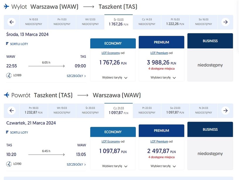 Lot Warszawa-Taszkent-Warszawa. /materiał zewnętrzny