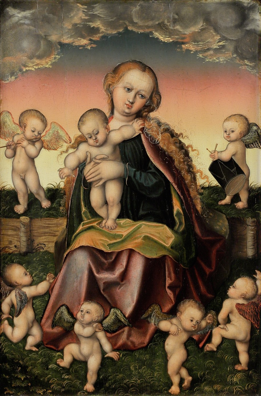 Lucas Cranach starszy, warsztat, Madonna z dzieciątkiem wśród tańczących aniołków /MNK /