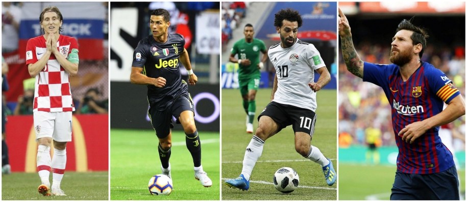 Luka Modric, Cristiano Ronaldo, Mohamed Salah i Lionel Messi /RODRIGO JIMENEZ/SERENA CAMPANINI/SERGEI ILNITSKY/TONI ALBIR /PAP/EPA