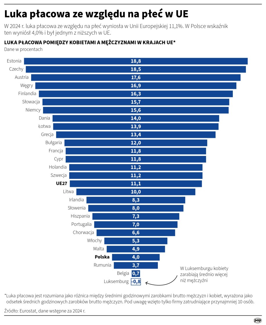 Luka płacowa ze względu na płeć w UE /Michał Czernek /PAP