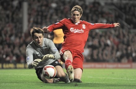 Łukasz Fabiański powstrzymuje Fernando Torresa. /AFP