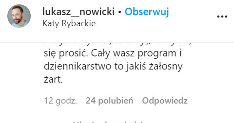 Łukasz Nowicki przeprosił za swoje słowa dotyczące depresji, które wypowiedział podczas programu "Pytanie na śniadanie" /Instagram/lukasz__nowicki /Instagram