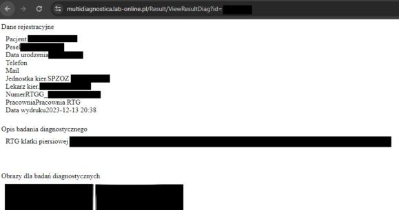 Luki w systemie stosowanym przez Multidiagnostica pozwalały podejrzeć dane pacjentów, w tym numery PESEL. /Zaufana Trzecia Strona /materiał zewnętrzny