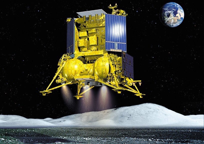 Łuna 25 ląduje na Księżycu, wizja artystyczna /Roskosmos /materiały prasowe